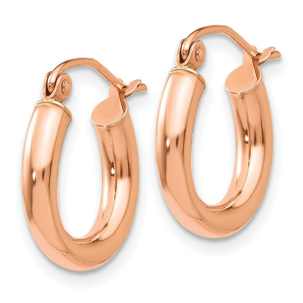 14K Rose Gold Polished Light Weight Small Tube Hoop Earrings  16mm length