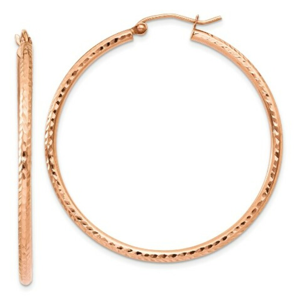 14K Rose Gold Polished Light Weight Large Diamond-cut Tube Hoop Earrings  40mm length