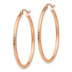 Load image into Gallery viewer, 14K Rose Gold Polished Light Weight Large Diamond-cut Tube Hoop Earrings  35mm length
