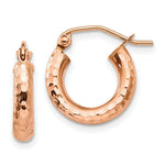 Load image into Gallery viewer, 14K Rose Gold Polished Light Weight Small Diamond-cut Tube Hoop Earrings  14mm length
