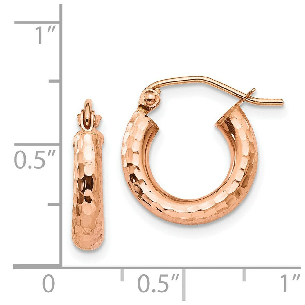 14K Rose Gold Polished Light Weight Small Diamond-cut Tube Hoop Earrings  14mm length