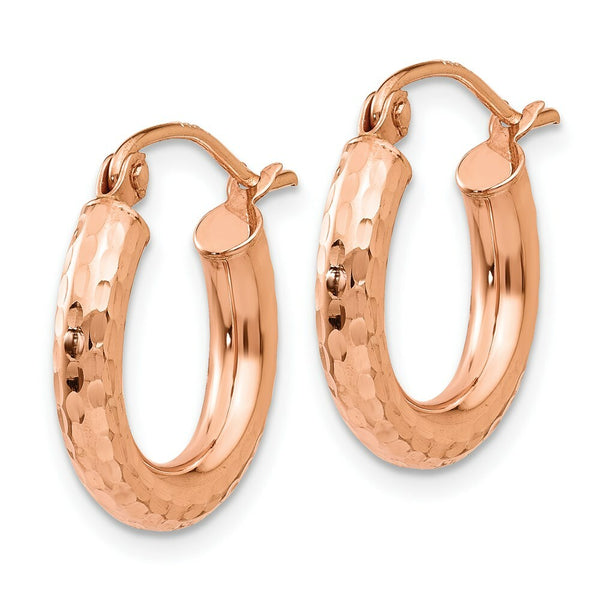14K Rose Gold Polished Light Weight Small Diamond-cut Tube Hoop Earrings  16mm length