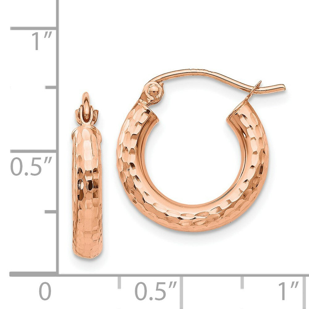 14K Rose Gold Polished Light Weight Small Diamond-cut Tube Hoop Earrings  16mm length