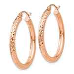 Load image into Gallery viewer, 14K Rose Gold Diamond-cut 3mm Round Hoop Earrings  30mm length
