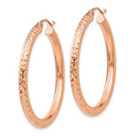 Load image into Gallery viewer, 14K Rose Gold Diamond-cut 3mm Round Hoop Earrings  35mm length
