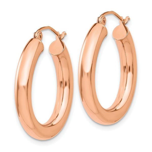 14K Rose Gold Polished Tube Hoop Earrings  25mm length