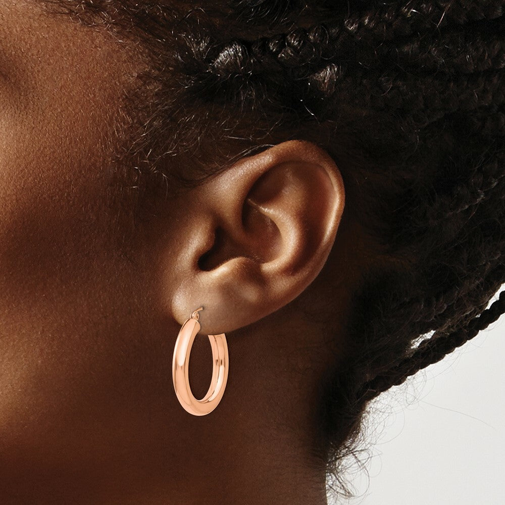 14K Rose Gold Polished Tube Hoop Earrings  25mm length