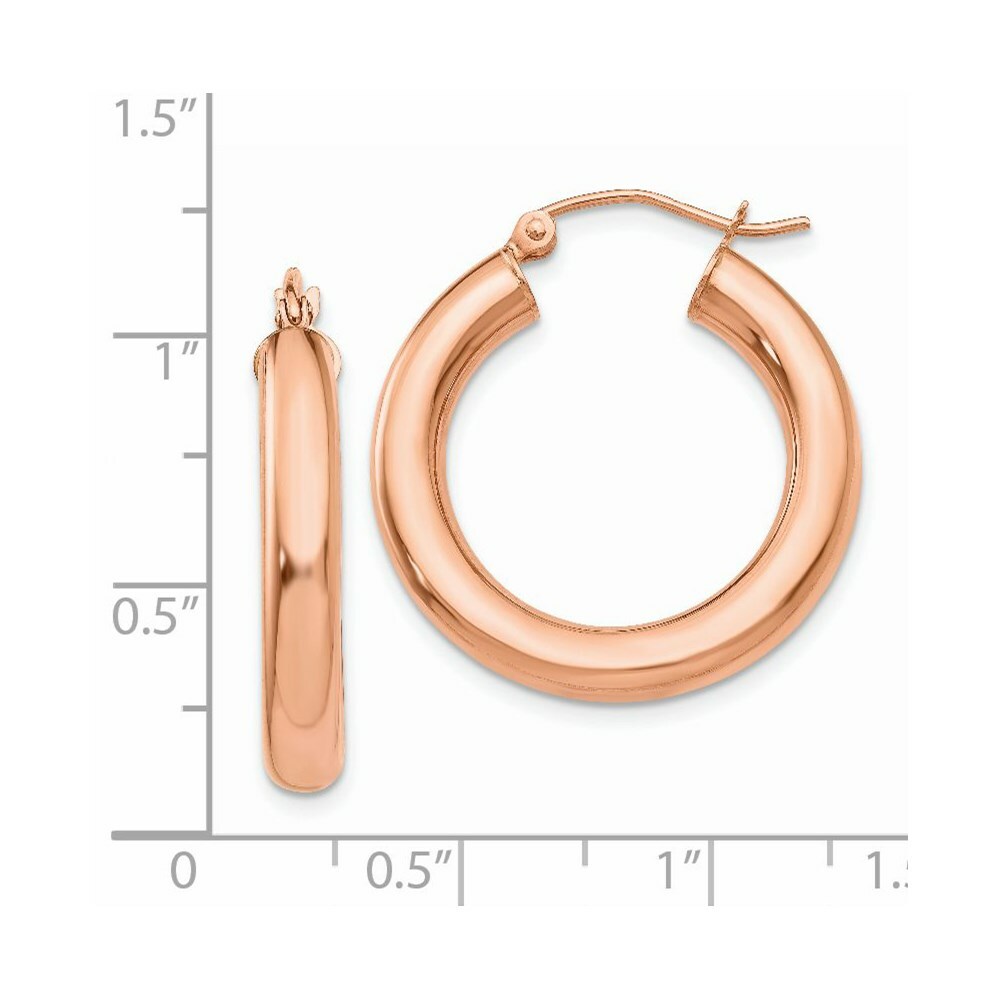14K Rose Gold Polished Tube Hoop Earrings  25mm length