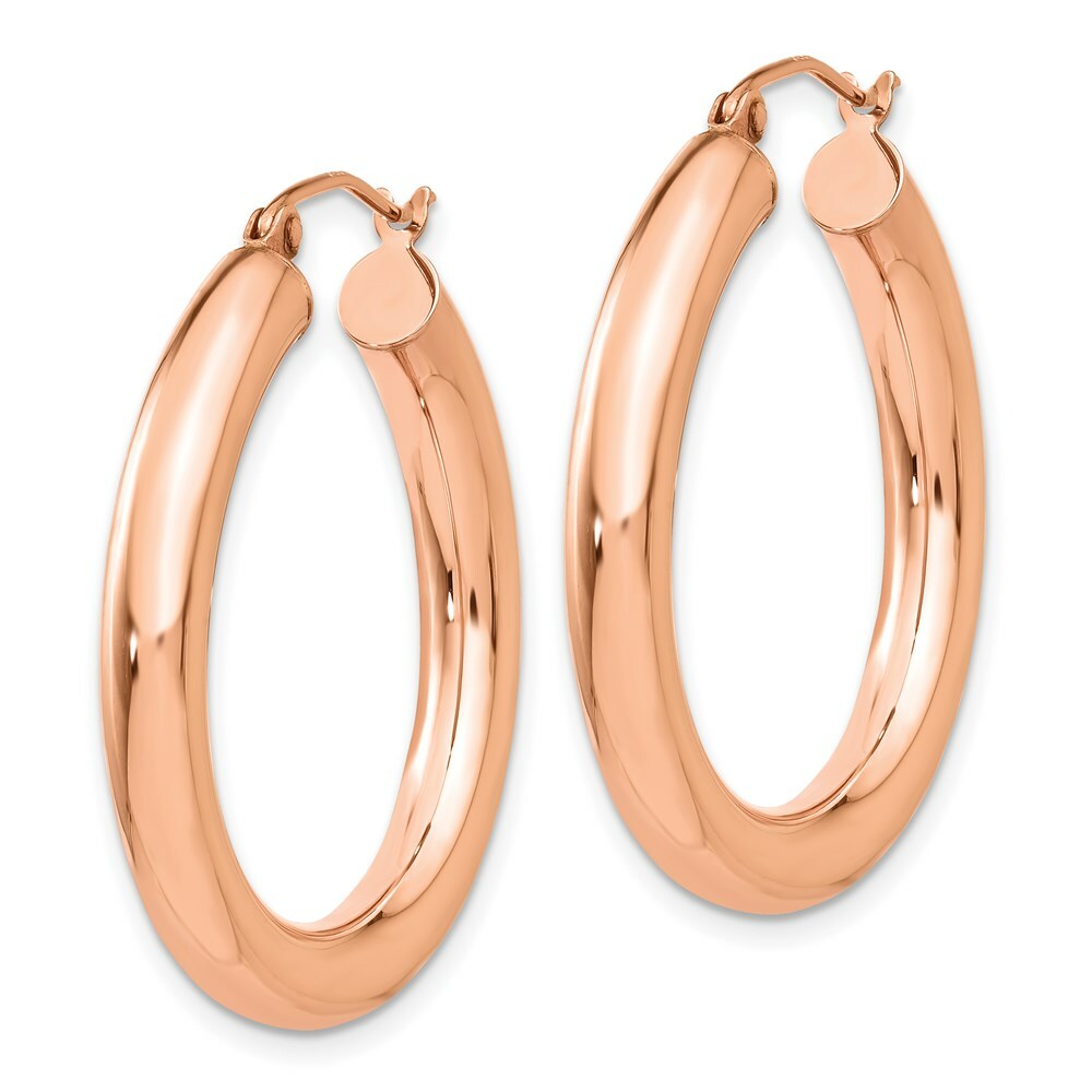 14K Rose Gold Polished Tube Hoop Earrings  30mm length