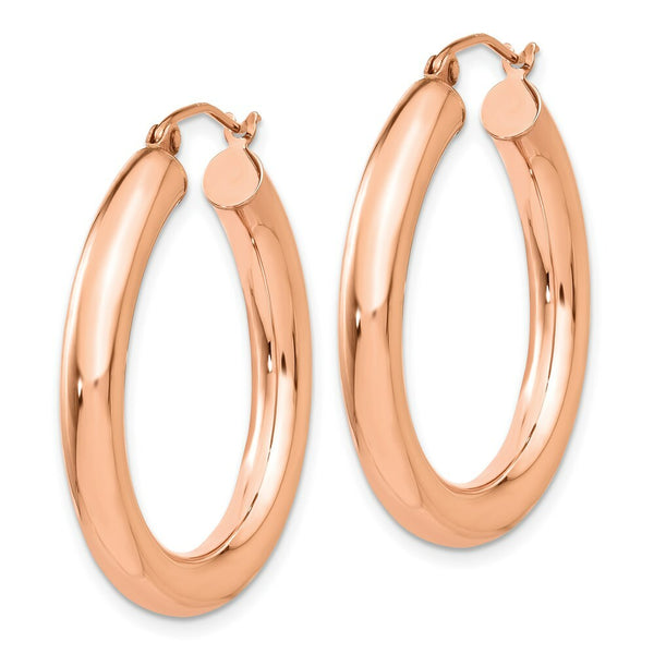 14K Rose Gold Polished Tube Hoop Earrings  30mm length