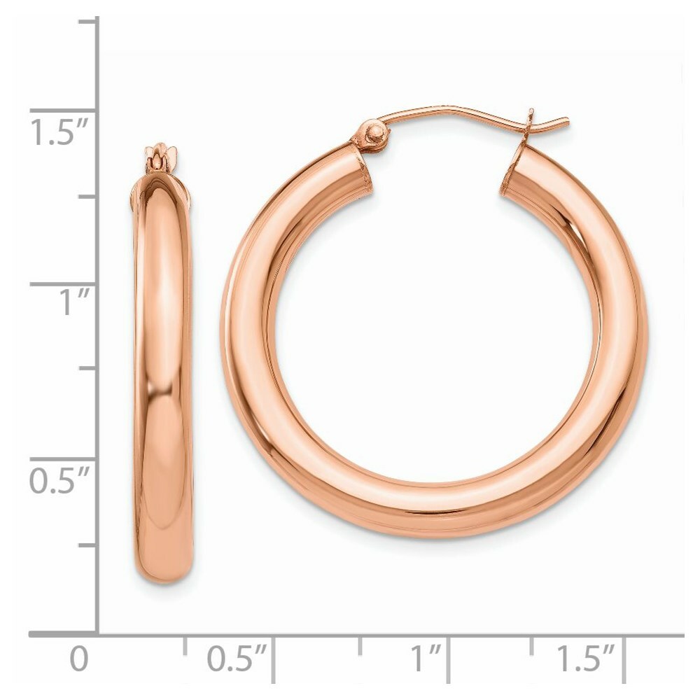 14K Rose Gold Polished Tube Hoop Earrings  30mm length