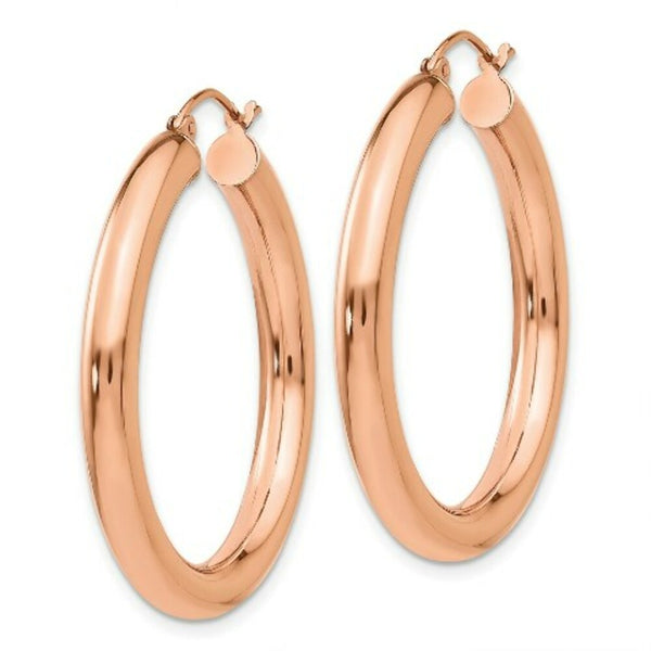 14K Rose Gold Polished Tube Hoop Earrings  35mm length