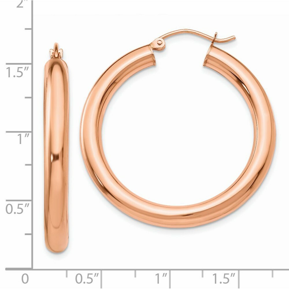 14K Rose Gold Polished Tube Hoop Earrings  35mm length