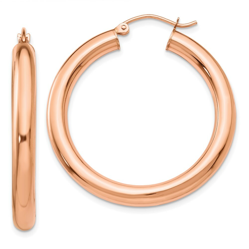 14K Rose Gold Polished Tube Hoop Earrings  35mm length