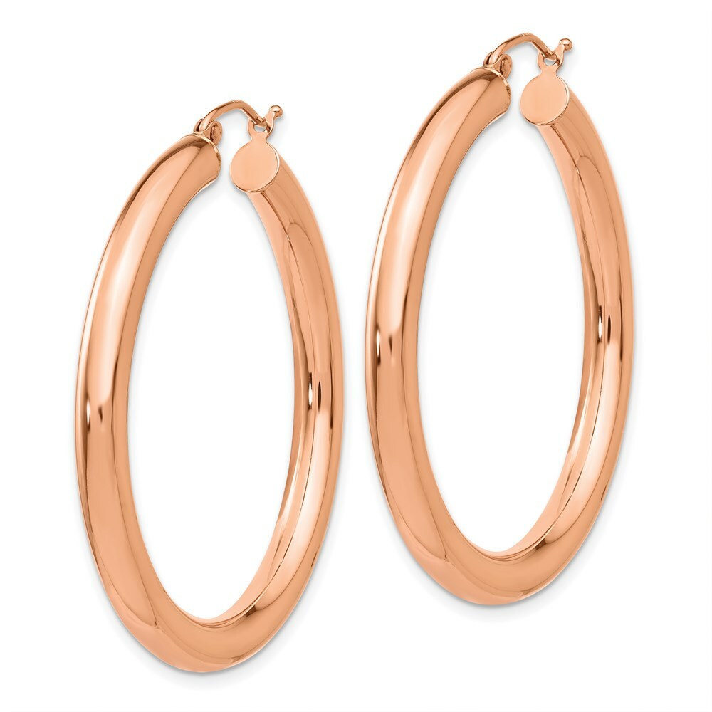 14K Rose Gold Polished Tube Hoop Earrings  40mm length