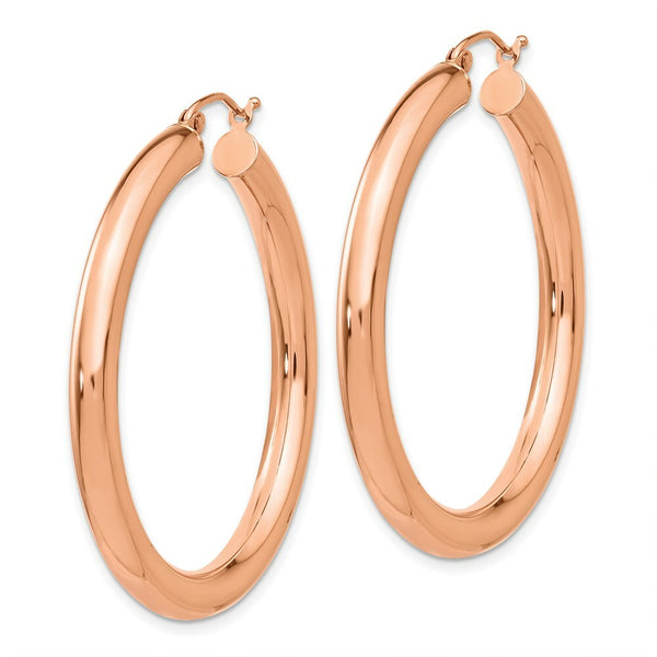 14K Rose Gold Polished Tube Hoop Earrings  40mm length