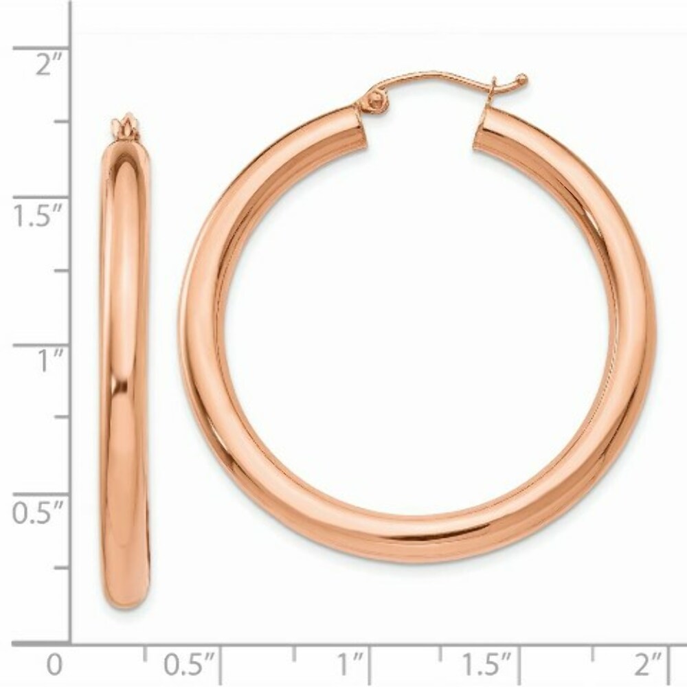 14K Rose Gold Polished Tube Hoop Earrings  40mm length