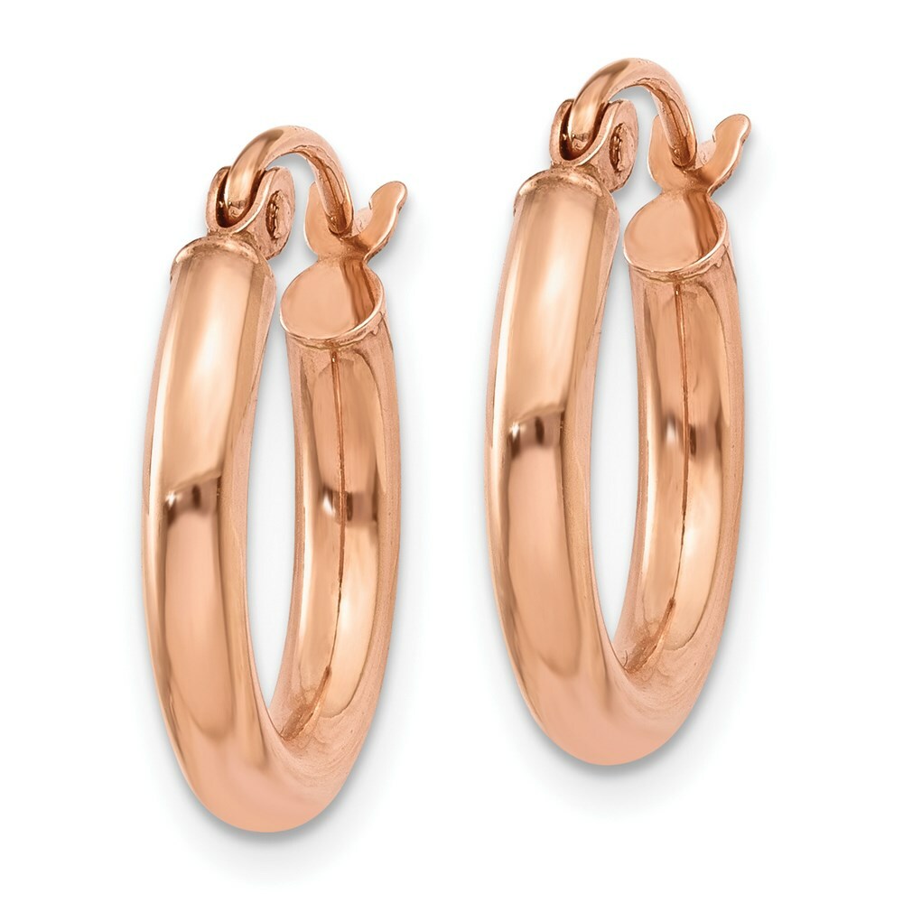 14K Rose Gold Polished Light Weight Small Tube Hoop Earrings  15mm length