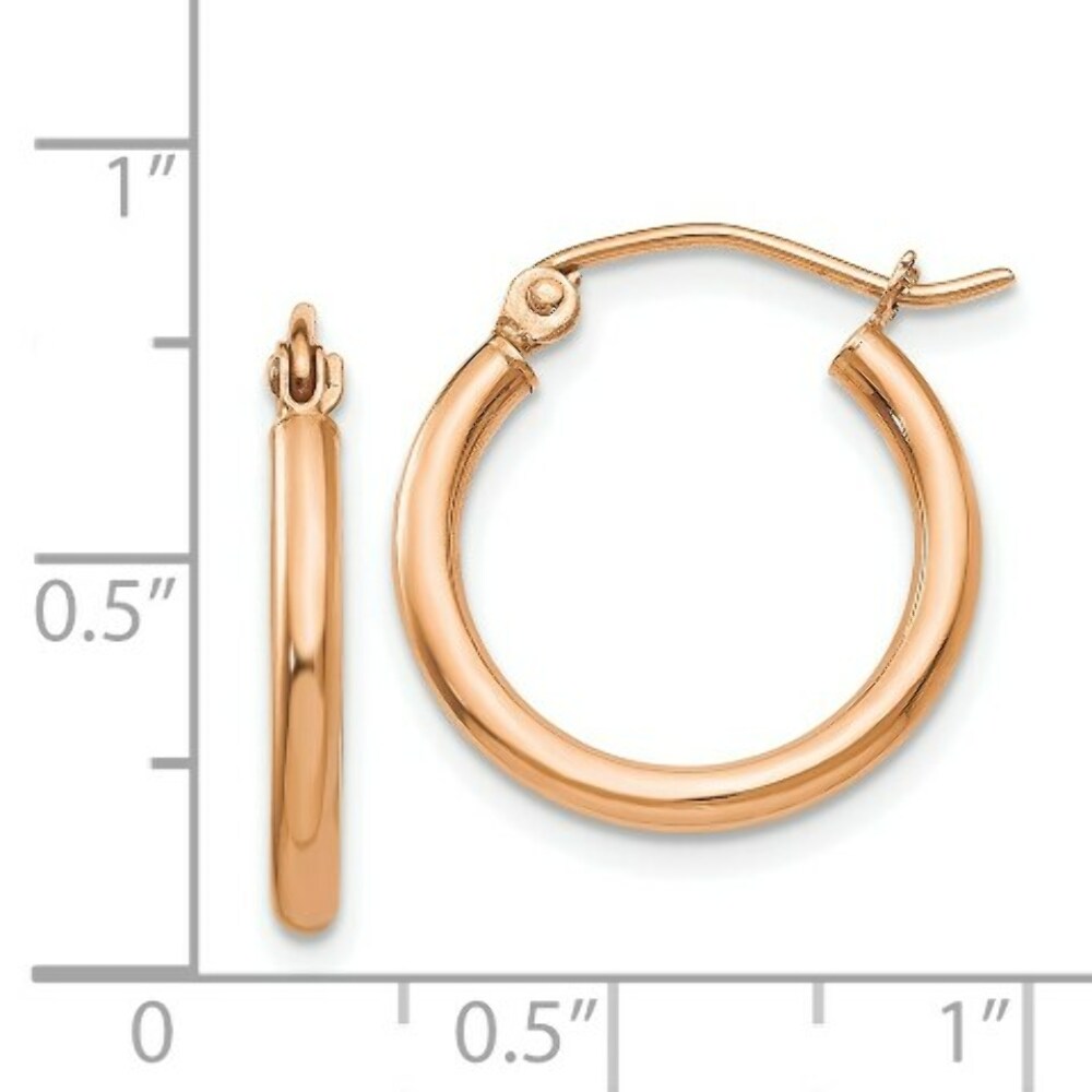 14K Rose Gold Polished Light Weight Small Tube Hoop Earrings  15mm length