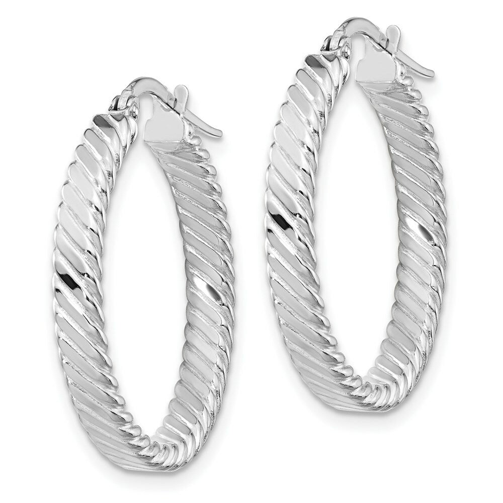 14K White Gold Satin and Polished Scalloped Edge Hoop Earrings  27mm width