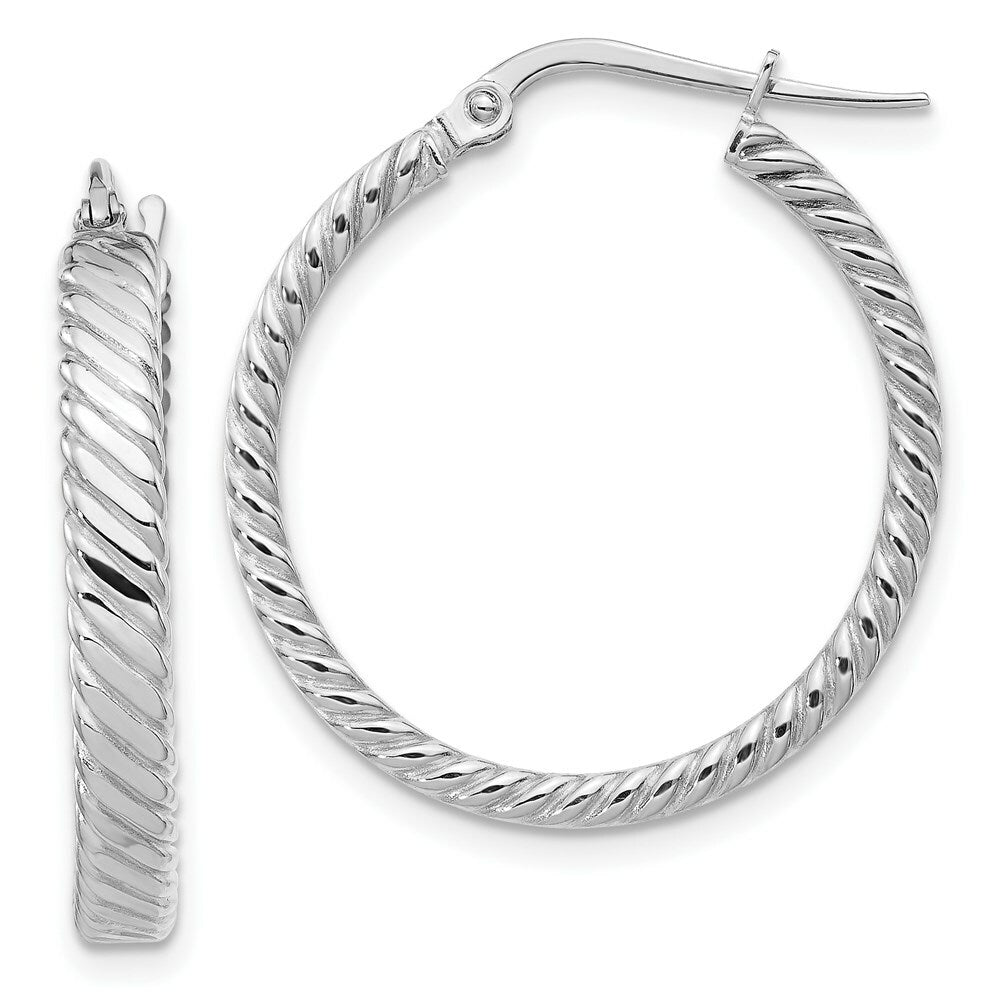 14K White Gold Satin and Polished Scalloped Edge Hoop Earrings  27mm width
