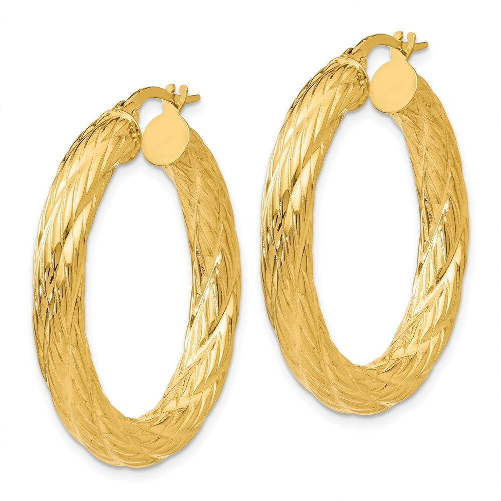 14K Yellow Gold Textured Tube Hoop Earrings  37mm width