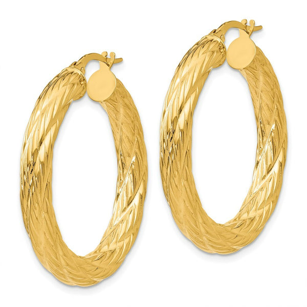 14K Yellow Gold Textured Tube Hoop Earrings  37mm width