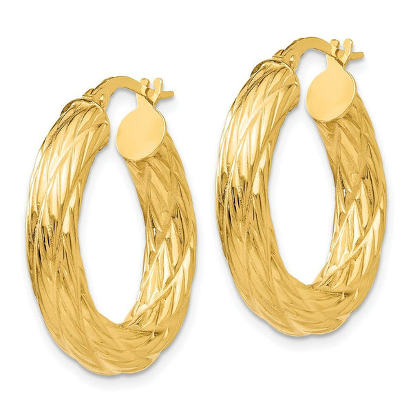 14K Yellow Gold Textured Tube Hoop Earrings  28mm width