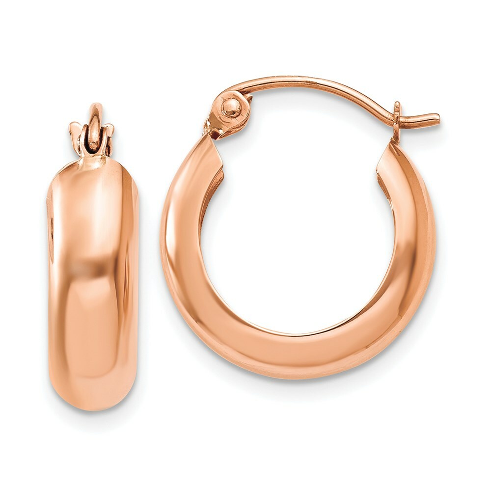 14K Rose Gold Polished Bangle Small Hoop Earrings  4.75mm width
