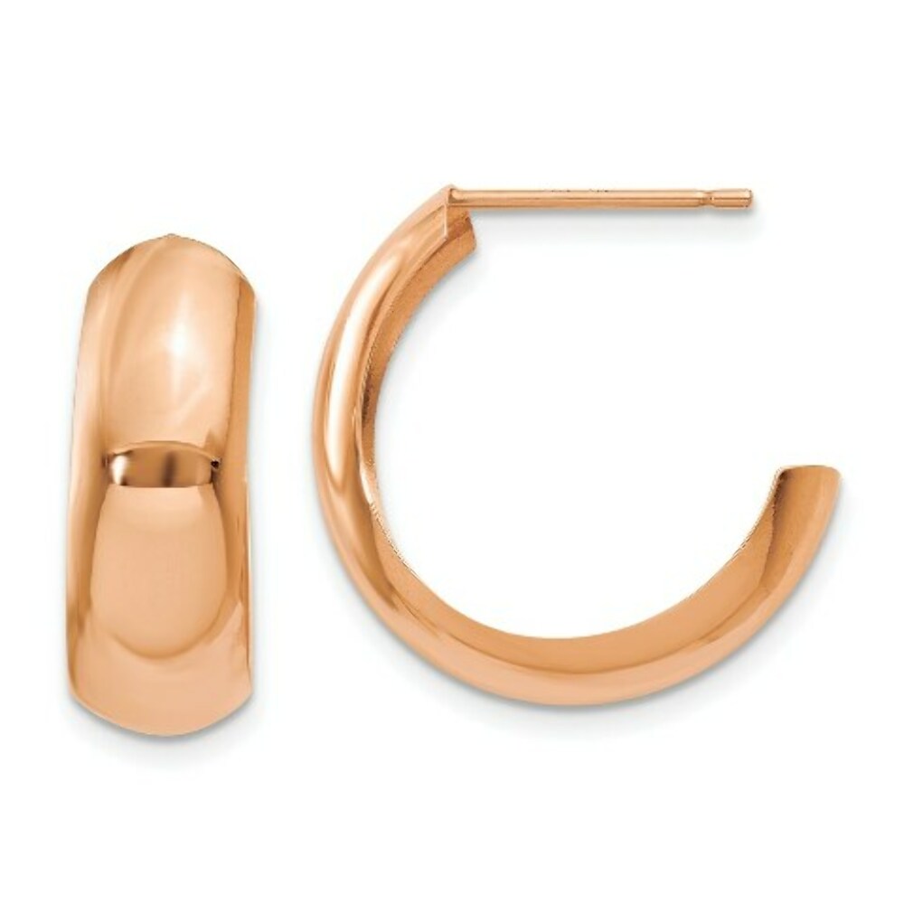 14K Rose Gold Polished Bangle Hoop Earrings  6mm width