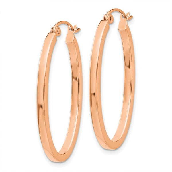 14K Rose Gold Polished Oval Tube Hoop Earrings  2mm width