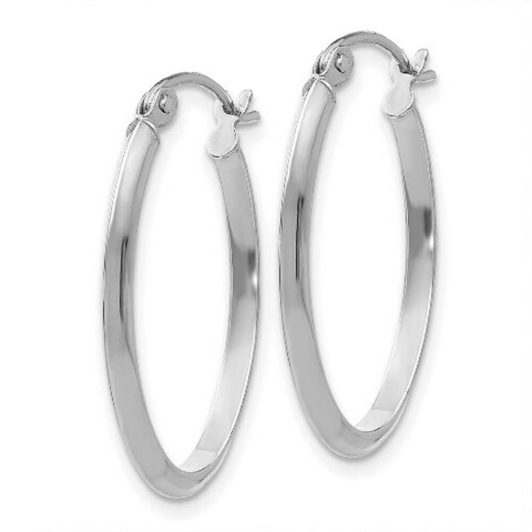 14K White Gold Polished Oval Tube Hoop Earrings  2mm width