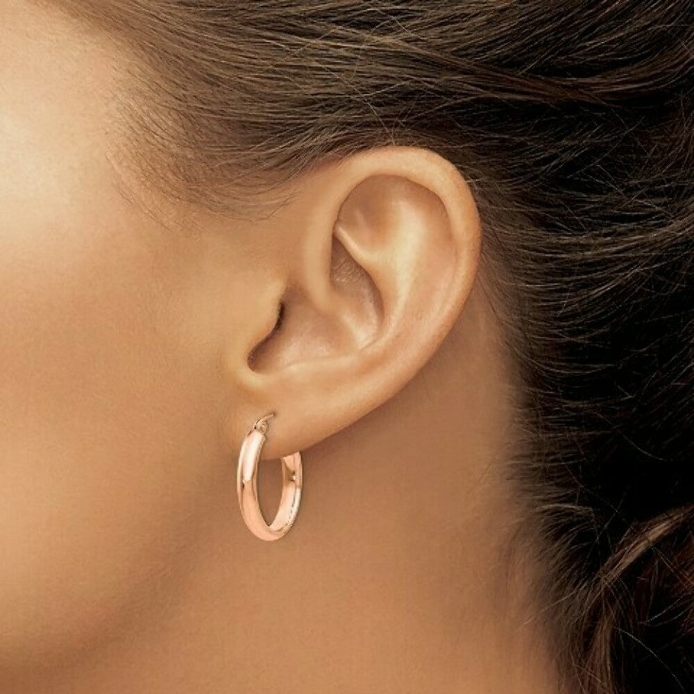 14K Rose Gold Polished Oval Tube Hoop Earrings  3.75mm width