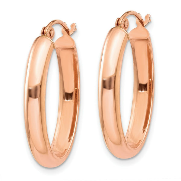 14K Rose Gold Polished Half-Round Oval Hoop Earrings  4mm width