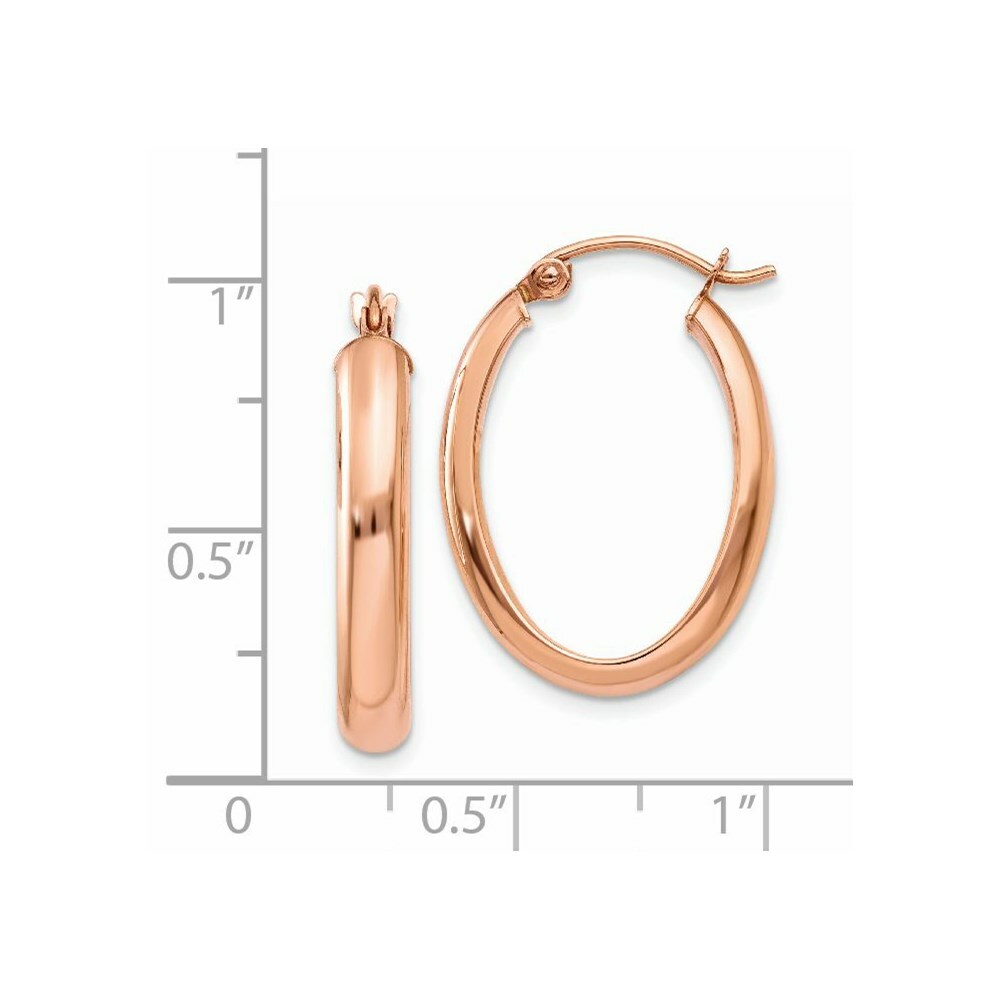 14K Rose Gold Polished Half-Round Oval Hoop Earrings  4mm width