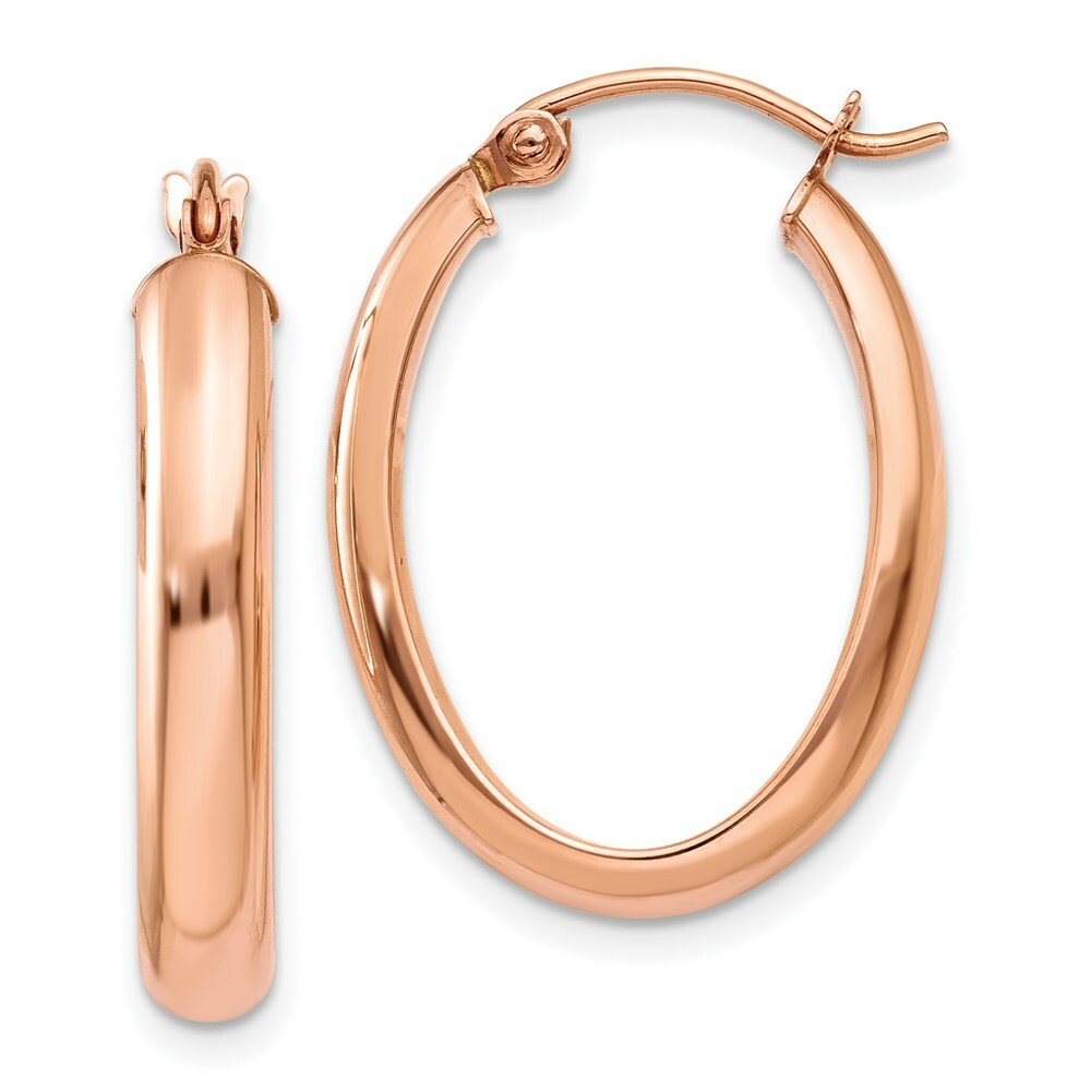 14K Rose Gold Polished Half-Round Oval Hoop Earrings  4mm width