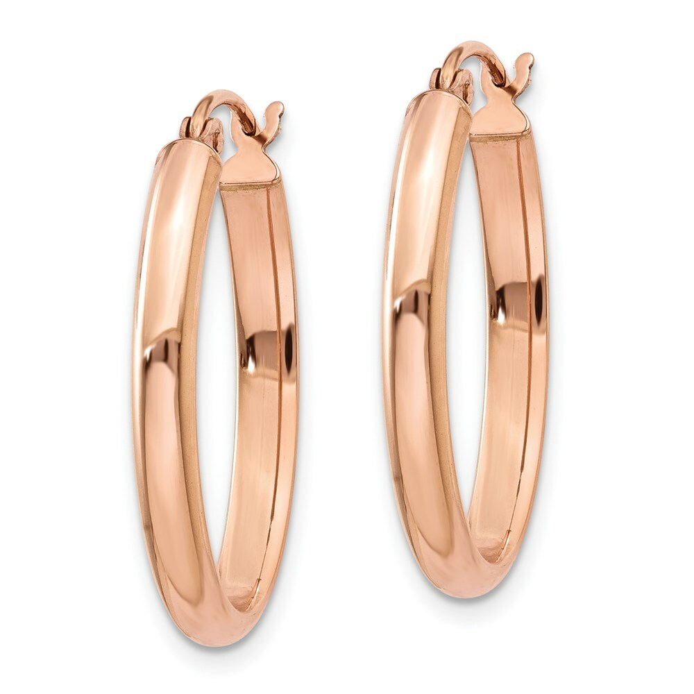 14K Rose Gold Polished Half-Round Oval Hoop Earrings  3mm width