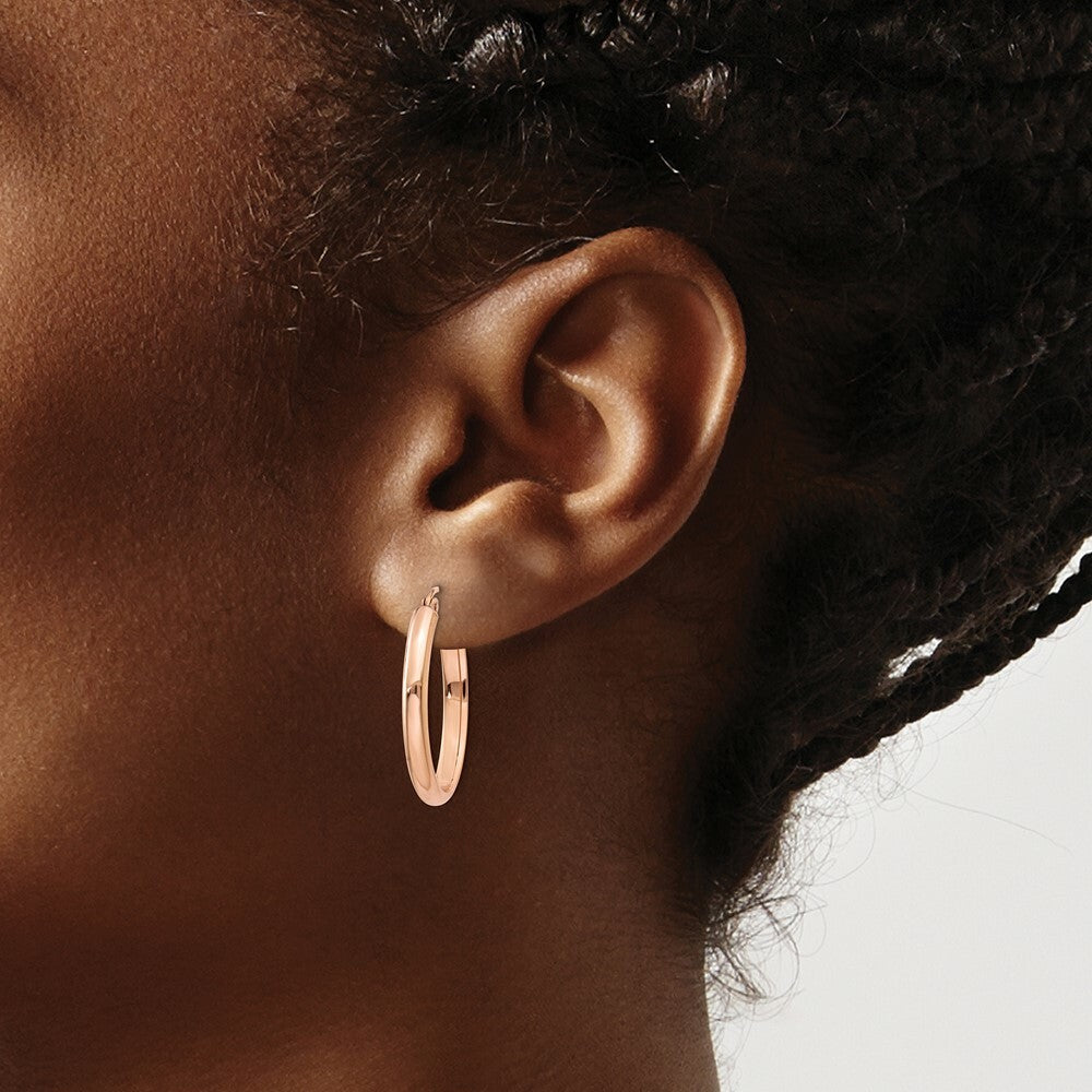 14K Rose Gold Polished Half-Round Oval Hoop Earrings  3mm width
