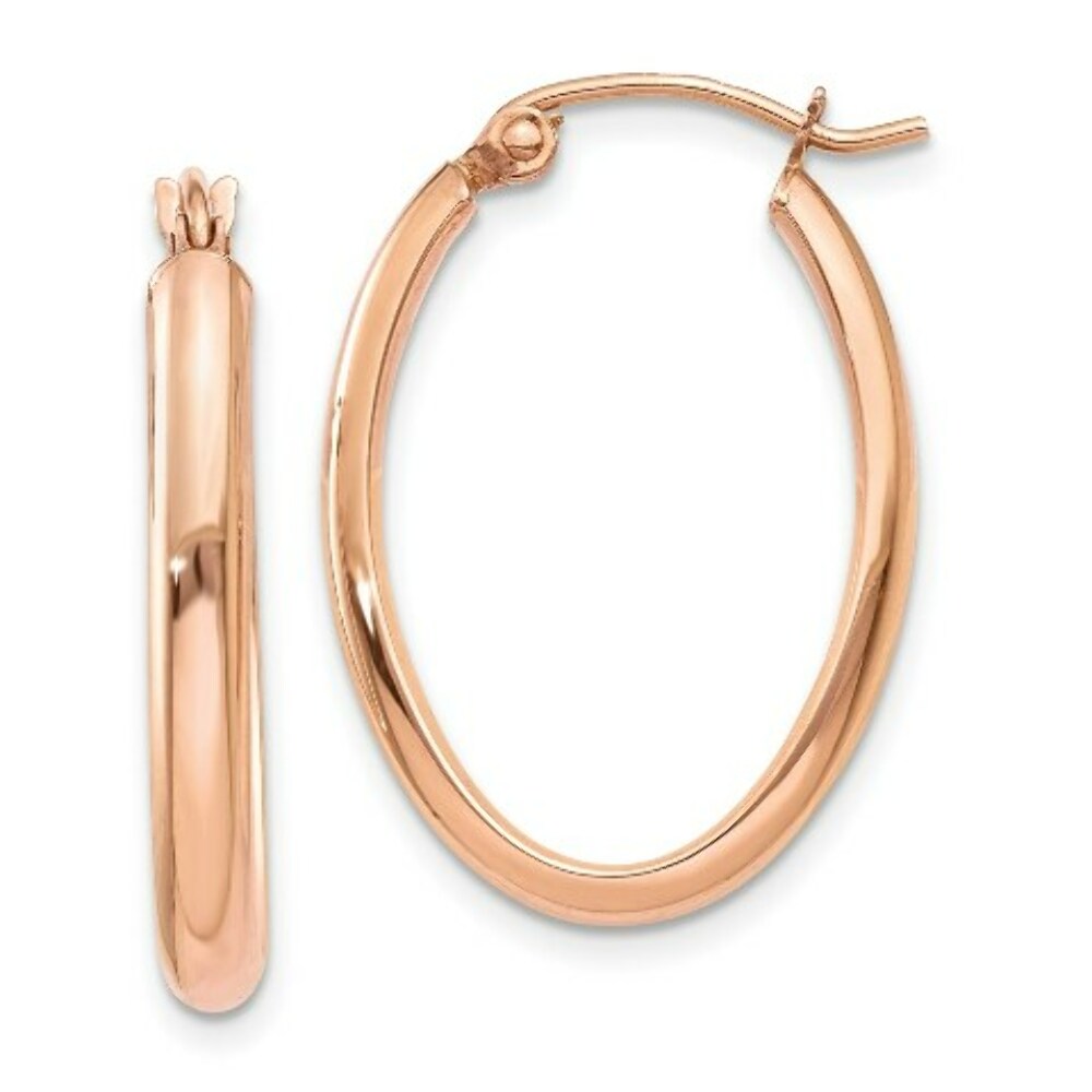 14K Rose Gold Polished Half-Round Oval Hoop Earrings  3mm width