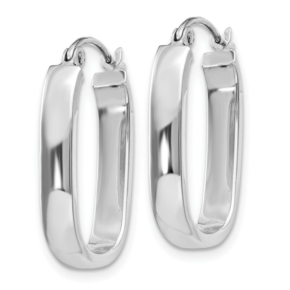 14K White Gold Polished Oval Tube Hoop Earrings  3.5mm width