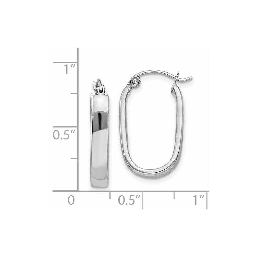 14K White Gold Polished Oval Tube Hoop Earrings  3.5mm width