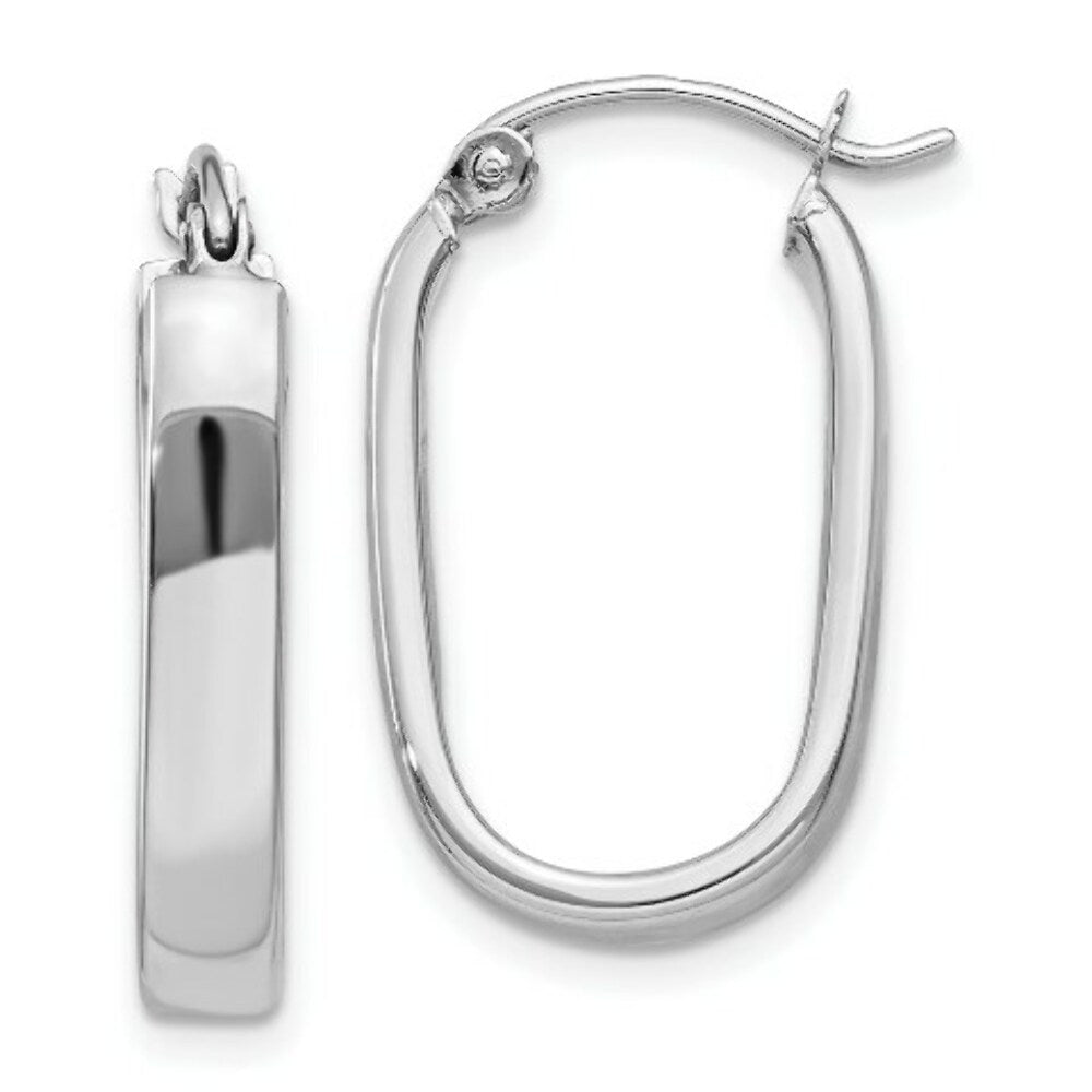 14K White Gold Polished Oval Tube Hoop Earrings  3.5mm width