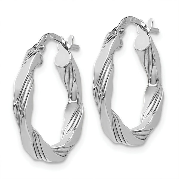 14K White Gold Twisted Textured Hoop Earrings  3mm width