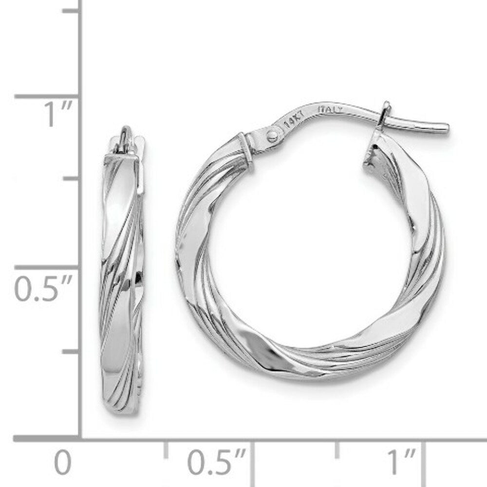 14K White Gold Twisted Textured Hoop Earrings  3mm width