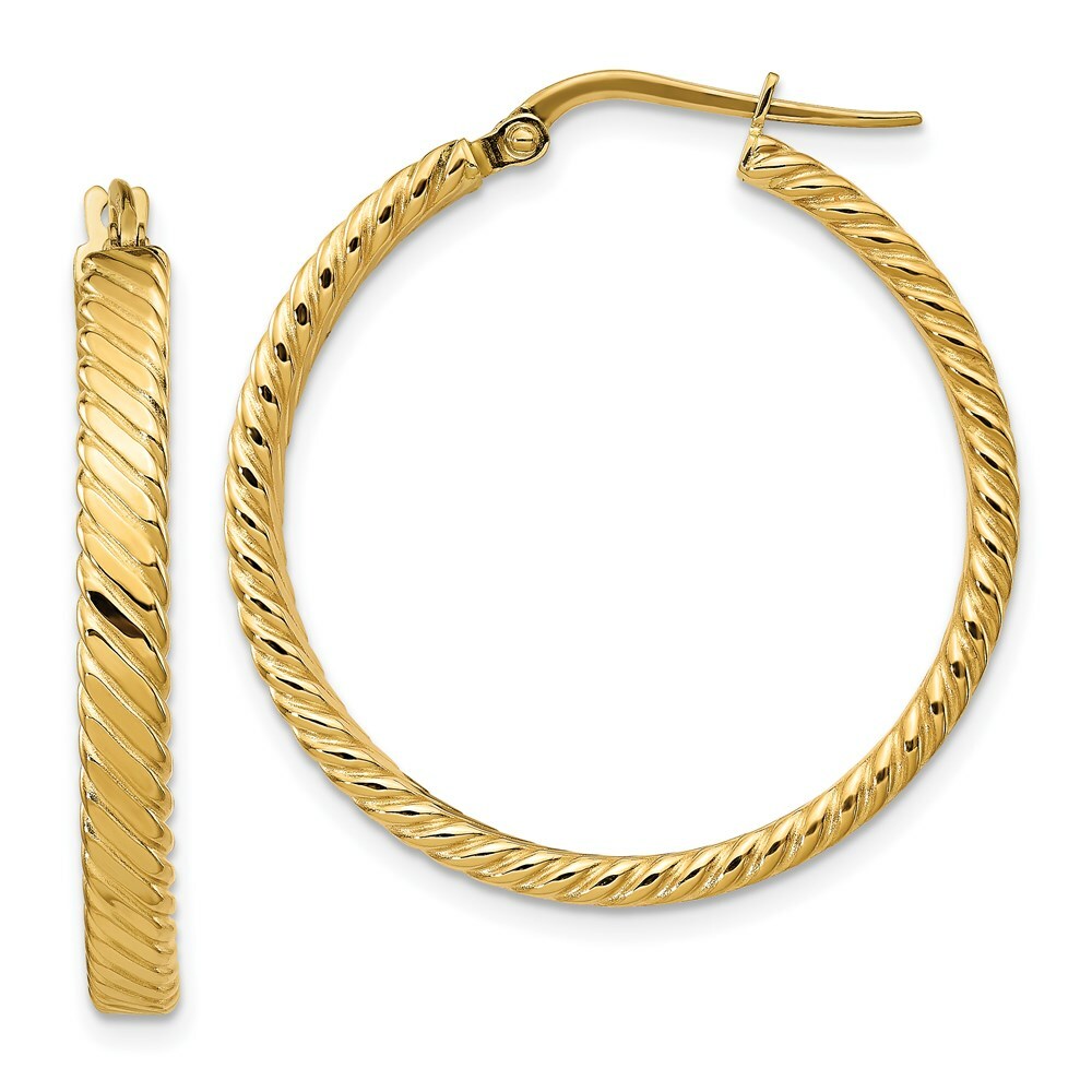 14K Yellow Gold Patterned Hoop Earrings  31mm width