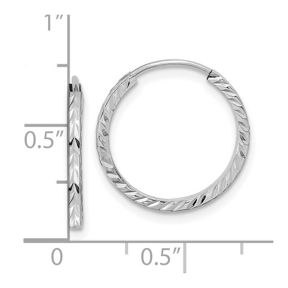 14k White Gold Diamond-cut Square Tube Endless Hoop Earrings