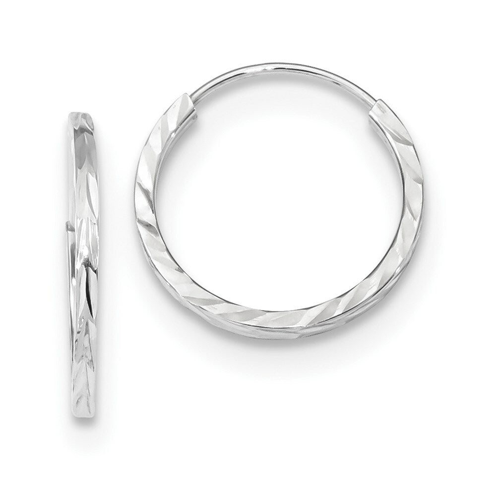 14k White Gold Diamond-cut Square Tube Endless Hoop Earrings