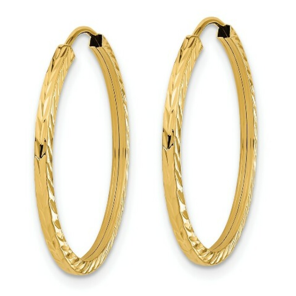 14K Yellow Gold Diamond-cut Square Tube Endless Hoop Earrings