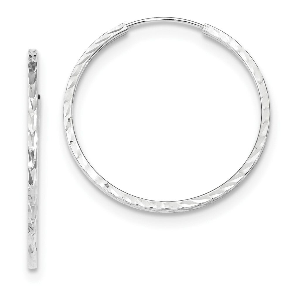 14k White Gold Diamond-cut Square Tube Endless Hoop Earrings