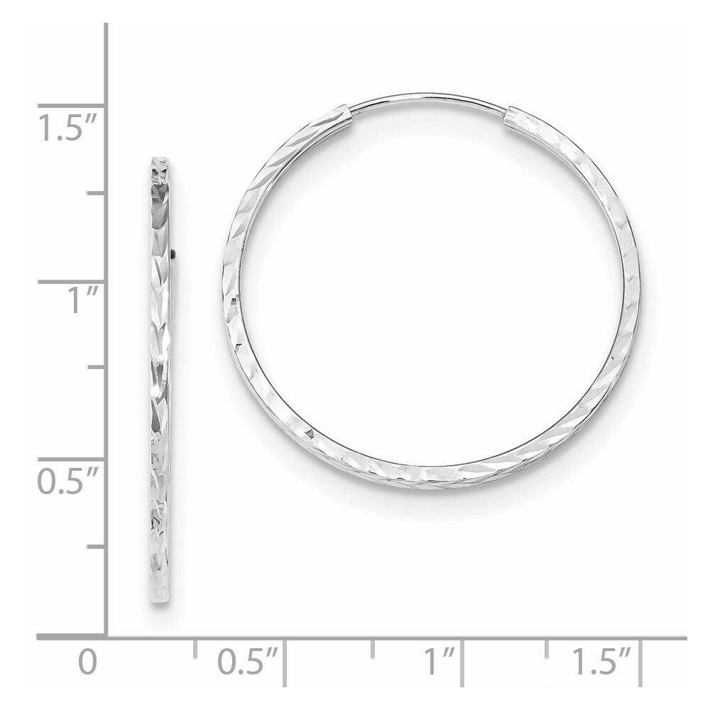 14k White Gold Diamond-cut Square Tube Endless Hoop Earrings